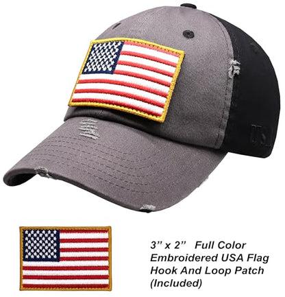 Antourage American Flag Unisex Baseball Hat for Men and Women | USA Flag Mesh Snapback Cap with 2 Patriotic Patches - color: (08) 2-tone: Grey/Black