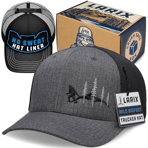 LARIX Trucker Hat Men - Snapback Cap with Breatheable Mesh Back, Hats for men, Mens Hat, Mens Trucker Hats - color: Flexfit Trucker - Melange Charcoal Black