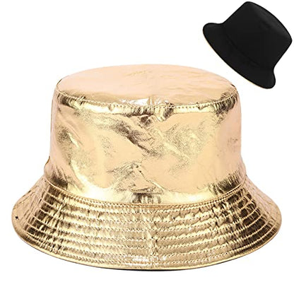 Unisex Bucket Hat Beach Sun Hat Aesthetic Fishing Hat for Men Women Teens, Reversible Double-Side-Wear - color: Gold Black