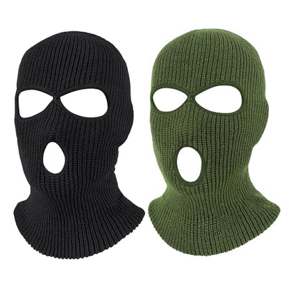 Pukavt 2 Pack 3 Hole Winter Knitted Mask, Ski Mask Balaclava Cap - color: Black/Army Green