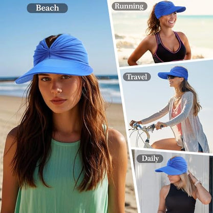 Sun Hats for Women, Wide Brim UV Protection Foldable Sun Visor Hats, UPF50+ - color: Blue