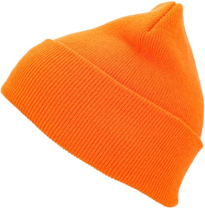 KBETHOS Made in USA Classic Men's Women's Cuffed Folded Acrylic Knit Beanie Hat Solid Unisex Cold - color: Neon Orange Solid Long Beanie