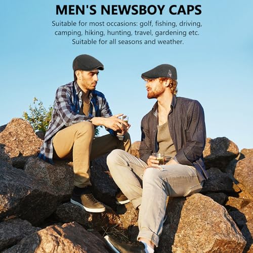 meioro Men's Cotton Newsboy Hat Adjustable Tweed Flat Cap for Men - color: Grey