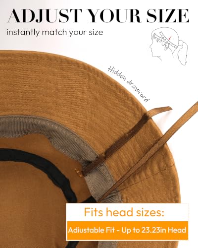 HONGTEYA Bucket Sun Hats for Woman Men Cotton Summer Beach Hat Golf Fishing - color: Camel, size: Medium