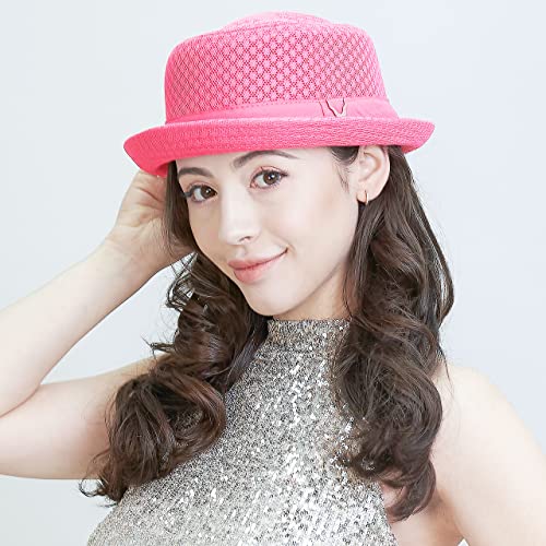 The Hat Depot Unisex Light Weight Classic Soft Cool Mesh Pork Pie hat - color: Light Pink, size: Large-X-Large