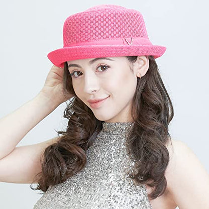 The Hat Depot Unisex Light Weight Classic Soft Cool Mesh Pork Pie hat - color: Light Pink, size: Large-X-Large