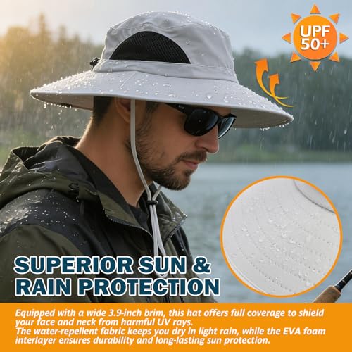 Wide Brim Sun Bucket Hat, Waterproof Boonie Hat for Men & Women - color: 01 Ivory