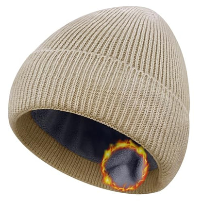 Winter Beanie Hats for Women Men Fleece Slouchy Knit Thick Beanies Warm Thermal Snow Ski Hat Gifts for Cold Weather - color: Beige