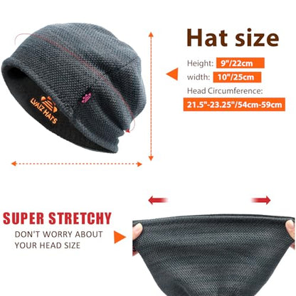 2 Pack Fleece Lined Beanie Hat Reversible Knit Skull Cap for Men Women - color: Black+mix Black