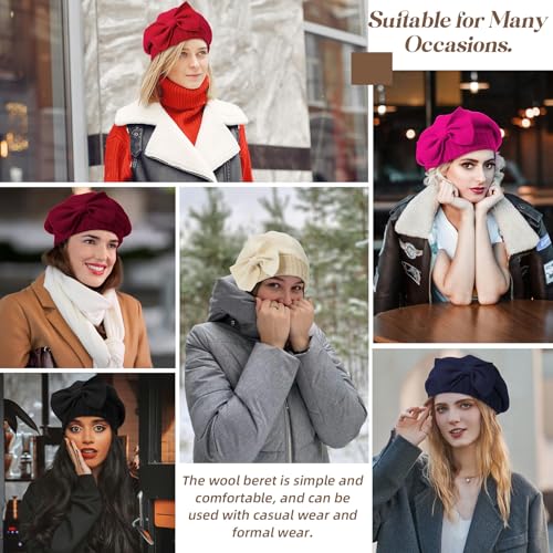 Century Star Lady French Beret Hats for Women Chic Wool Beret for Adults Fashionable Winter Warm Cap Beanie Hats - color: Wine Red