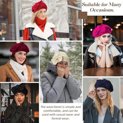Century Star Lady French Beret Hats for Women Chic Wool Beret for Adults Fashionable Winter Warm Cap Beanie Hats - color: Wine Red