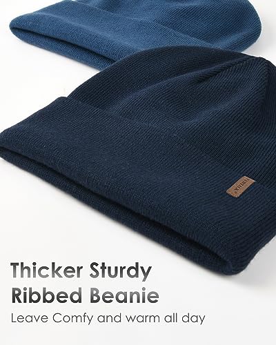 FURTALK Beanie for Men Women Cuffed Thick Knitted Winter Hat Skull Cap - color: Navy