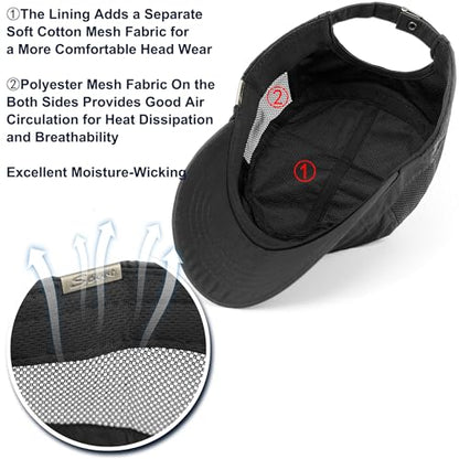 Loneshark Water Resistant Military Hat Quick Dry Cadet Cap Army Flat Top - color: Sport-logo-w-mesh-black