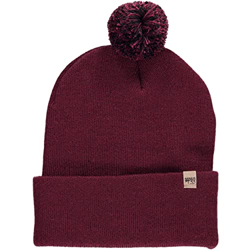 100% Merino Wool - Midweight Cuff Pom Beanie - Winter Pom Pom Hat - color: Burgundy With Black and Burgundy Pom