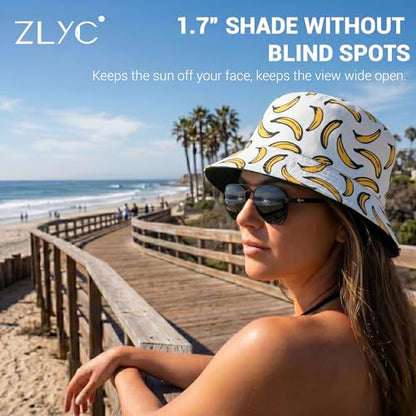 ZLYC Printed Bucket Hat for Women Men Packable Summer Sun Hat for Beach - color: Banana-white2