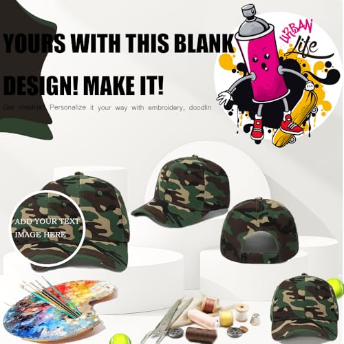 ZH Plain Adjustable Baseball Cap - Lot of 12 Unisex Blank Design Caps - color: Camo