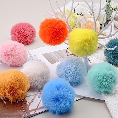 BQTQ 36 Pcs Faux Fur Pom Poms DIY Hat Pompoms with Elastic Loop (Bright) - color: Brilliant Color