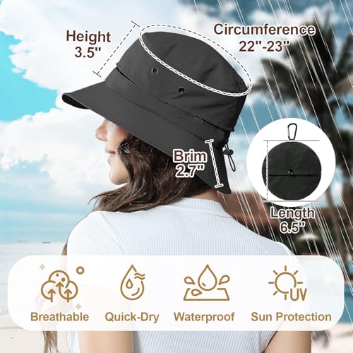 Packable Bucket Hat for Women Waterproof UV Protection Sun Hat - color: Dark Black