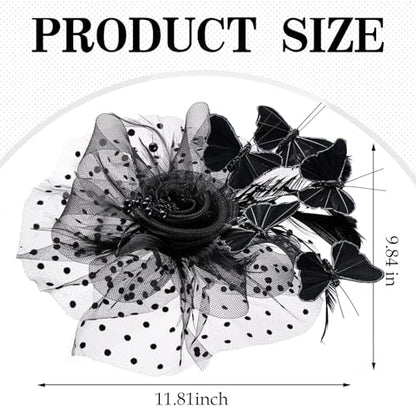 Zinniday Butterfly Derby Hat 2025 - Classic Tea Party Hats with Hair Clip, 1920s 50s Fascinators for Lady Woman - color: Black