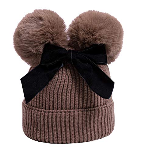YATEEN Infant Toddler Baby Knitting Woolen Hat Winter Warm Double Pompom Beanie Cap with Bow - color: Brown