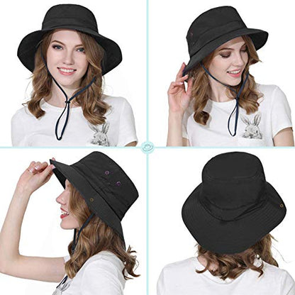 Taeku Sun Hat, Unisex Wide Brim Bucket Hat Sun Protection Cap Breathable Boonie Hat for Fishing Hiking Gardening Safari - color: Black