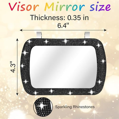 BFXM Car Visor Mirror, Clip-On Car Mirror Vanity with Black Bling Diamonds - color: Black