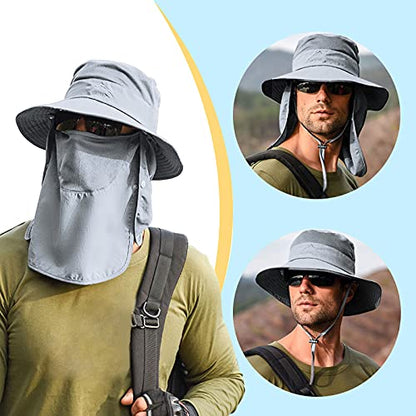 Fishing Hat for Men & Women, Sun Protection Hat with Face Cover & Neck Flap - color: Grey