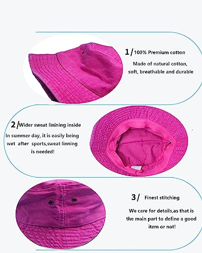 Premium Cotton Bucket Hats,Packable Hats for Men Women,Summer Bucket Hat,Fishing Sun Hats - color: Rose