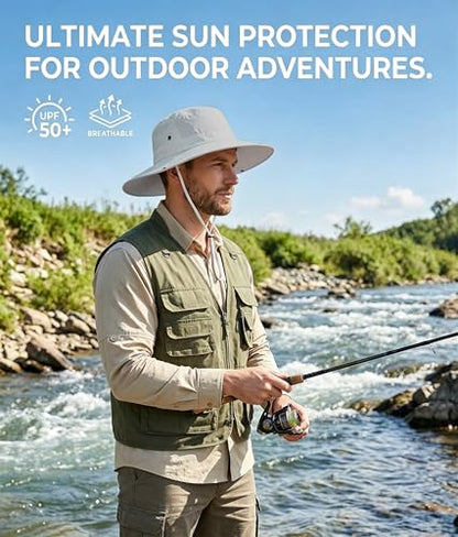 Sun Bucket Hat for Men Women Wide Brim UPF 50+ UV Protection Waterproof - color: Light Gray