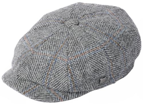 Failsworth Carloway Harris Tweed Baker Boy Cap, Brown Herringbone - color: 2022 Herringbone Grey, size: X-Large