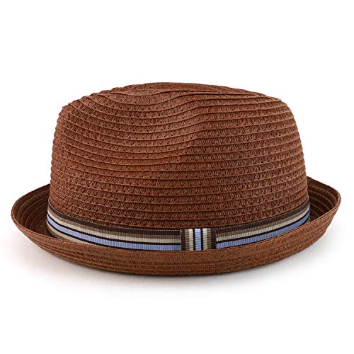 Armycrew Men's XXL Oversized Stingy Brim Paper Braid Fedora with Striped Band