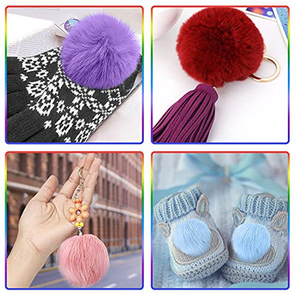 SIQUK 30 Pieces Faux Fur Pom Pom for Hats with Elastic Loop - color: Rainbow