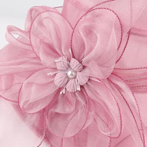 Organza Fascinator Hat - Women’s Wide Brim Church Bridal Tea Party Wedding Hat - color: 02a-pink-purple