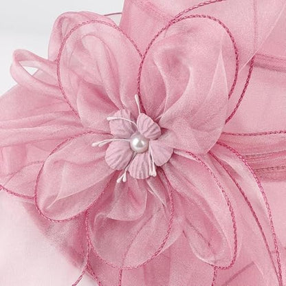 Organza Fascinator Hat - Women’s Wide Brim Church Bridal Tea Party Wedding Hat - color: 02a-pink-purple