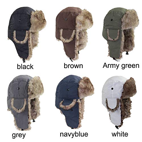 ASWER Trapper Warm Russian Trooper Hat Winter Skiing Cap Women Men Windproof - color: Navyblue