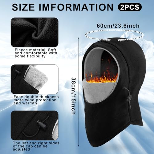 Frienda 2 Pcs Balaclava Ski Mask Windproof Warmer Fleece Adjustable Winter Mask Face Cover for Men Women - color: Black Mixed Grey
