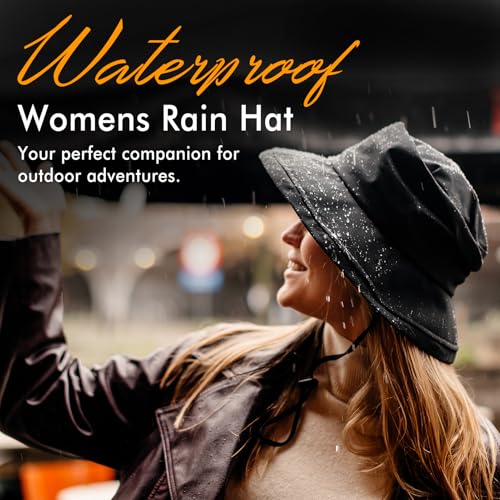 Comhats Women's Waterproof UPF 50+ Wide Brim Packable Rain Hat - color: 737_black, size: Large