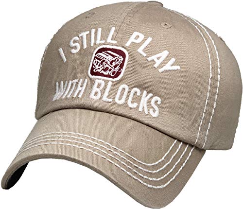 Fashion Vintage Distressed Washed Assorted Baseball Cap Dad Hat Adjustable Unisex - color: Khaki Still Play With Blocks
