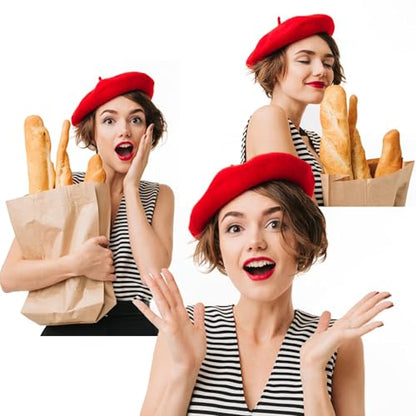 Women French Beret Painter Hats - Classic Stretchable Solid Beanie Warm Winter Cap - color: Red