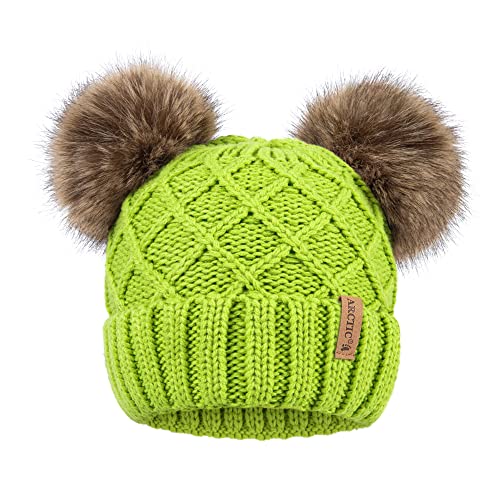 Arctic Paw Womens Winter Hat Cable Knit Beanie for Women Faux Fur Pompom Ears - color: Light Green Hat Coffee Ball