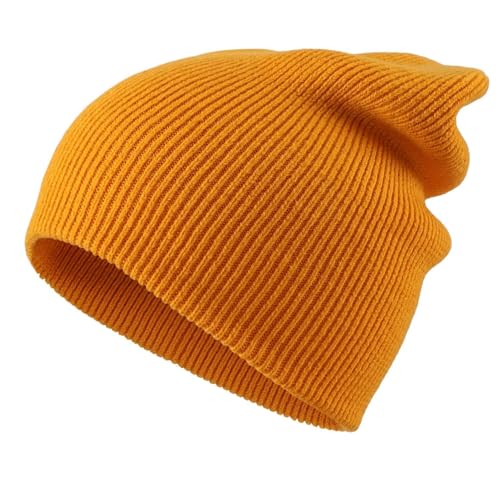 Connectyle Thick Cuffed Beanie for Men & Women Double Layer Knit Winter Hat Acrylic Watch Hat Warm Stocking Skull Cap - color: Golden Yellow