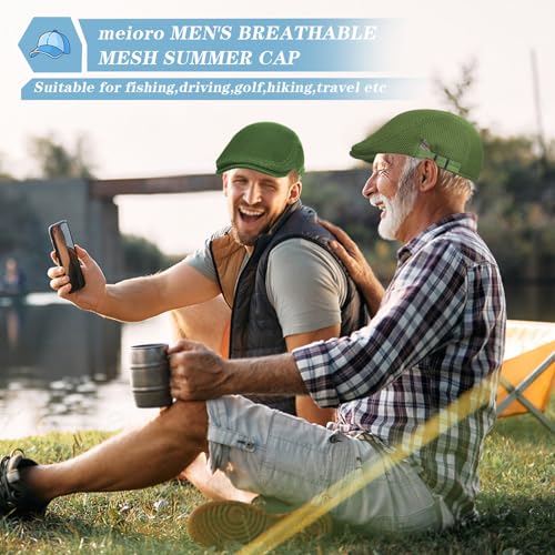 meioro Mens Breathable Mesh Summer Hat Adjustable Flat Cap Newsboy Beret Ivy Cap Irish Cabbie Fishing Hats - color: Green