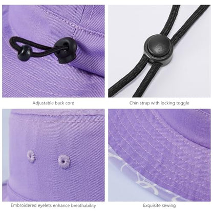 UPF 50+ Foldable Sun Hat Patterned Under Brim Bucket Hats for Summer Hiking Fishing Beach Safari Men Women - color: Lavender, size: Large
