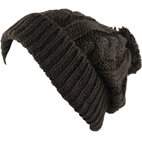 Women and Men Beanie Daily Winter Oversized Thick Stretchy Knitted Pom Pom Beanie Fleece Lined Beanie Hat - color: 1. Curly Dark Brown