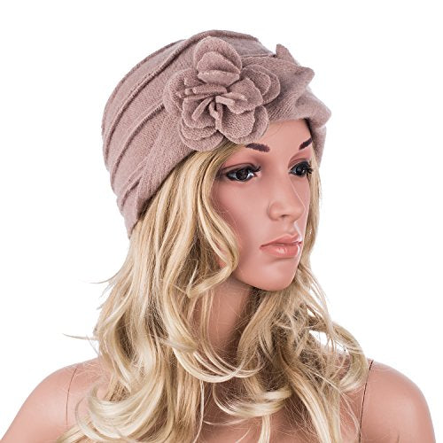 Lawliet Solid Color 1920s Womens 100% Wool Flower Winter Bucket Cap Beret Hat A376