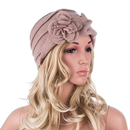 Lawliet Solid Color 1920s Womens 100% Wool Flower Winter Bucket Cap Beret Hat A376