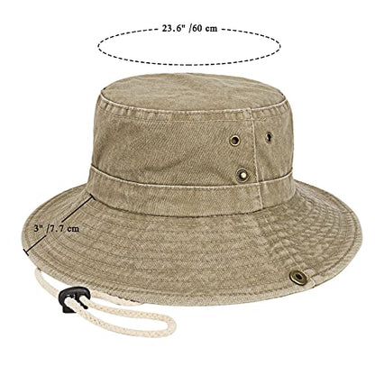 Unisex Cotton Boonie Hat Summer Fishing Bucket Hat Sun Hat with String - color: Retro Khaki
