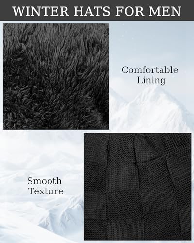 Senker Fashion 2 Pcs Winter Slouchy Beanie Hats for Men, Warm Mens Beanies - color: Black Dark Black