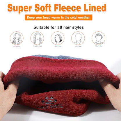 Lvaiz Winter Fleece Lined Beanie Hat for Men Women Reversible Skull Cap - color: Blue Grey+wind Red
