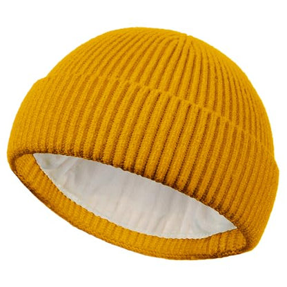 Short Fisherman Beanie for Men Women Wool Fleece Lined Winter Hat - color: 1pcs-yellow